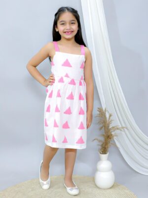 Kamee Girls Pink Shoulder Strap Frock Dress – Pure Cotton Fit & Flare