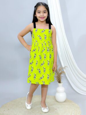 Kamee Girls Yellow Shoulder Strap Frock Dress – Pure Cotton Fit & Flare