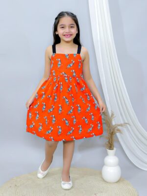Kamee Girls Red Shoulder Strap Frock Dress – Pure Cotton Fit & Flare