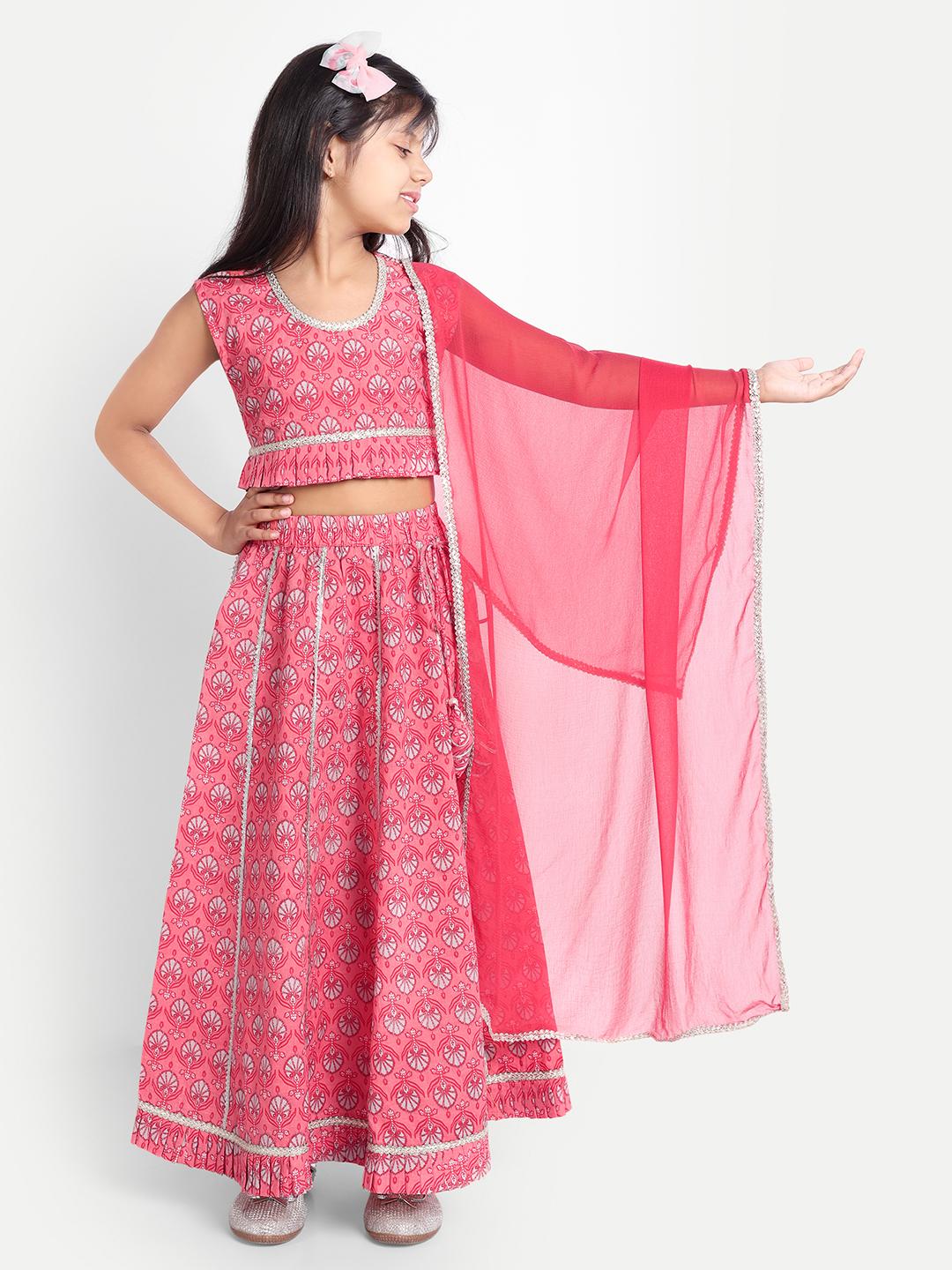Kamee Girls Pink Lehenga & Choli Set – Cotton Festive Outfit