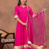 Kamee Printed V-Neck Kurta with Palazzo & Dupatta in Pink Cotton