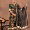 Kamee Black Printed V-Neck Kurta with Palazzo & Dupatta in Cotton