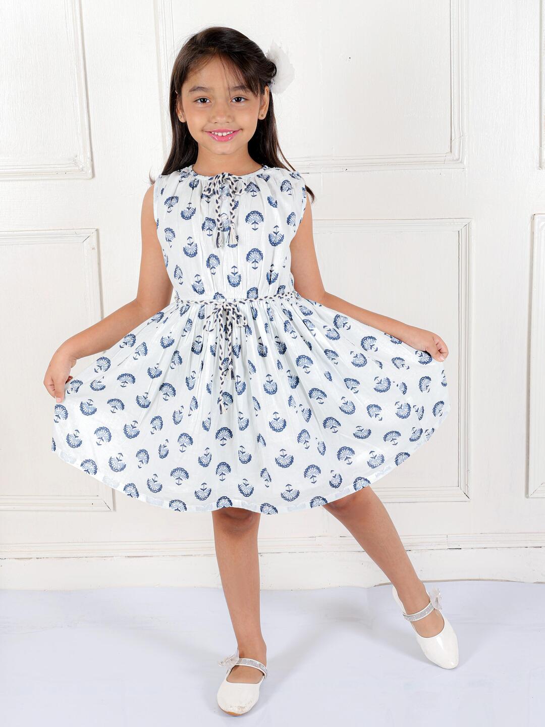 2 Kamee Girls Ocean Blue Frock Dress – Pure Cotton Fit and Flare