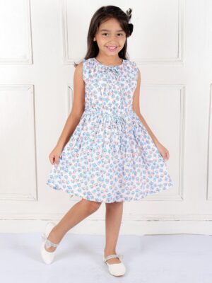 Kamee Girls Light Blue Frock Dress – Pure Cotton Fit and Flare