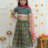 Kamee Girls Floral Gotta Patti Lehenga & Choli with Dupatta – Green Cotton Set