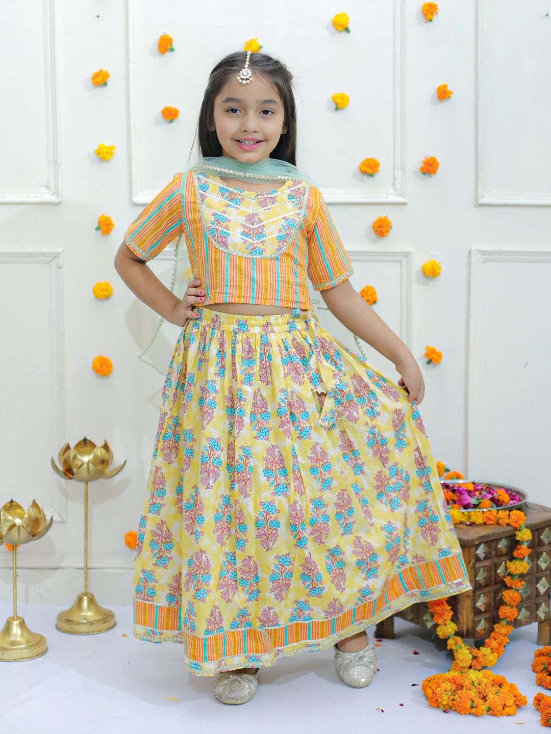 35 Kamee Girls Yellow Lehenga & Choli – Pure Cotton Traditional Outfit