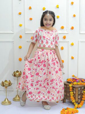 Kamee Girls Red Lehenga & Choli – Pure Cotton Traditional Set