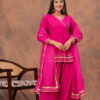 6 Kamee Pink V-Neck Kurta Palazzo Set with Dupatta in Cotton