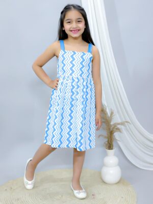 Kamee Girls Blue Strips Shoulder Strap Frock Dress – Pure Cotton