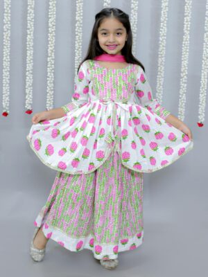 Kamee Girls Pink Lehenga & Choli Set with Dupatta – Cotton