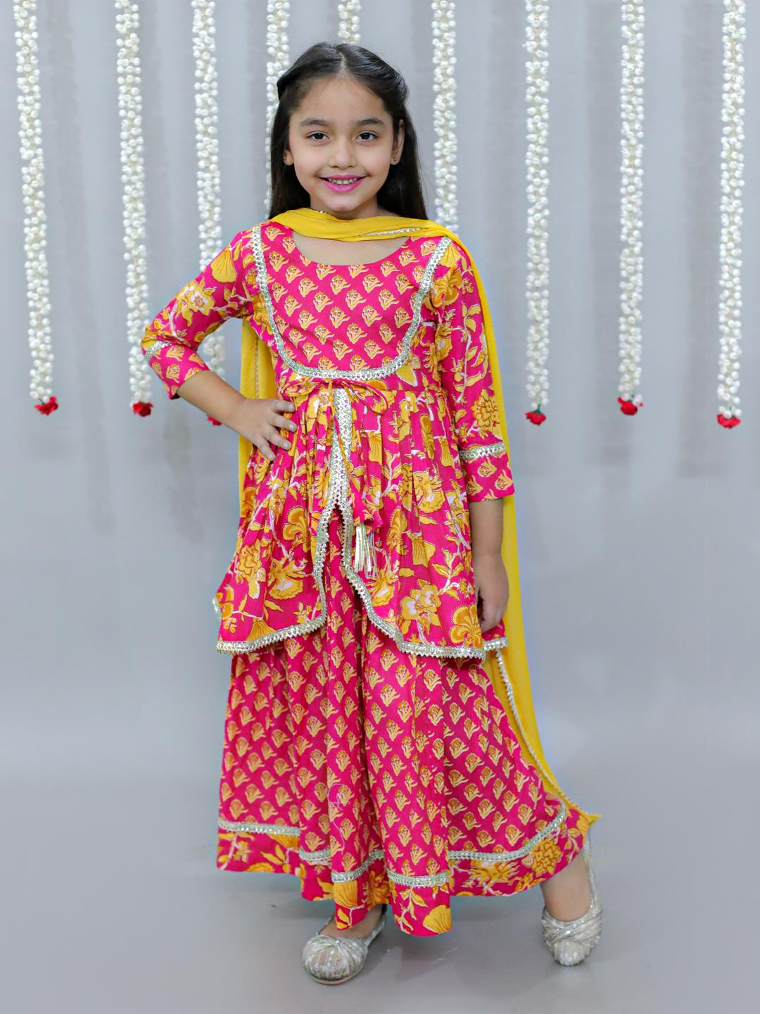 Kamee Girls Pink Lehenga & Choli Set with Dupatta in Cotton