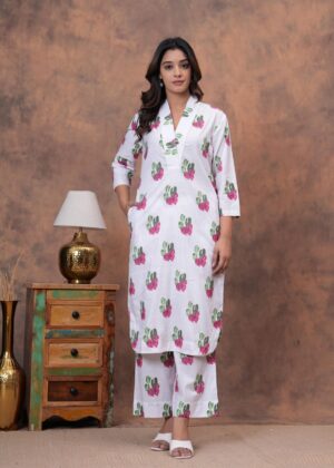 Kamee White Cotton Co-ord Set – Shirt and Trouser Combo for Women