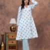 Kamee V-Neck Pure Cotton White Light Blue Circles Co-Ord Set