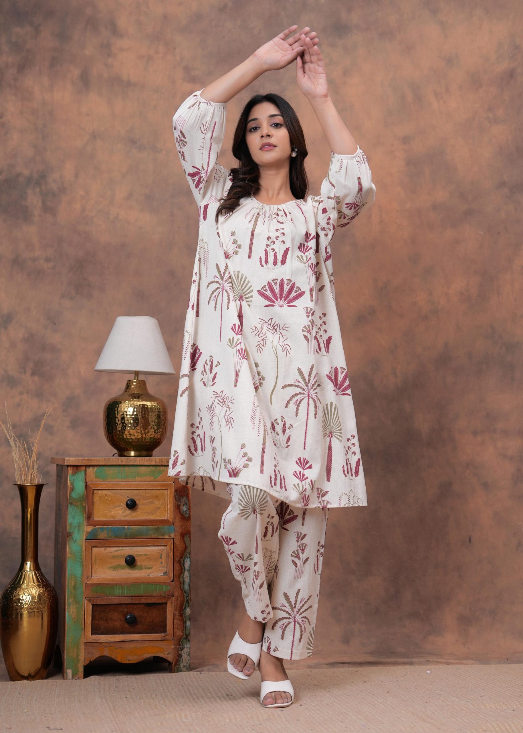 DSC01763 copy Kamee Cream Cotton Co-ord Set – Shirt and Trousers for Women