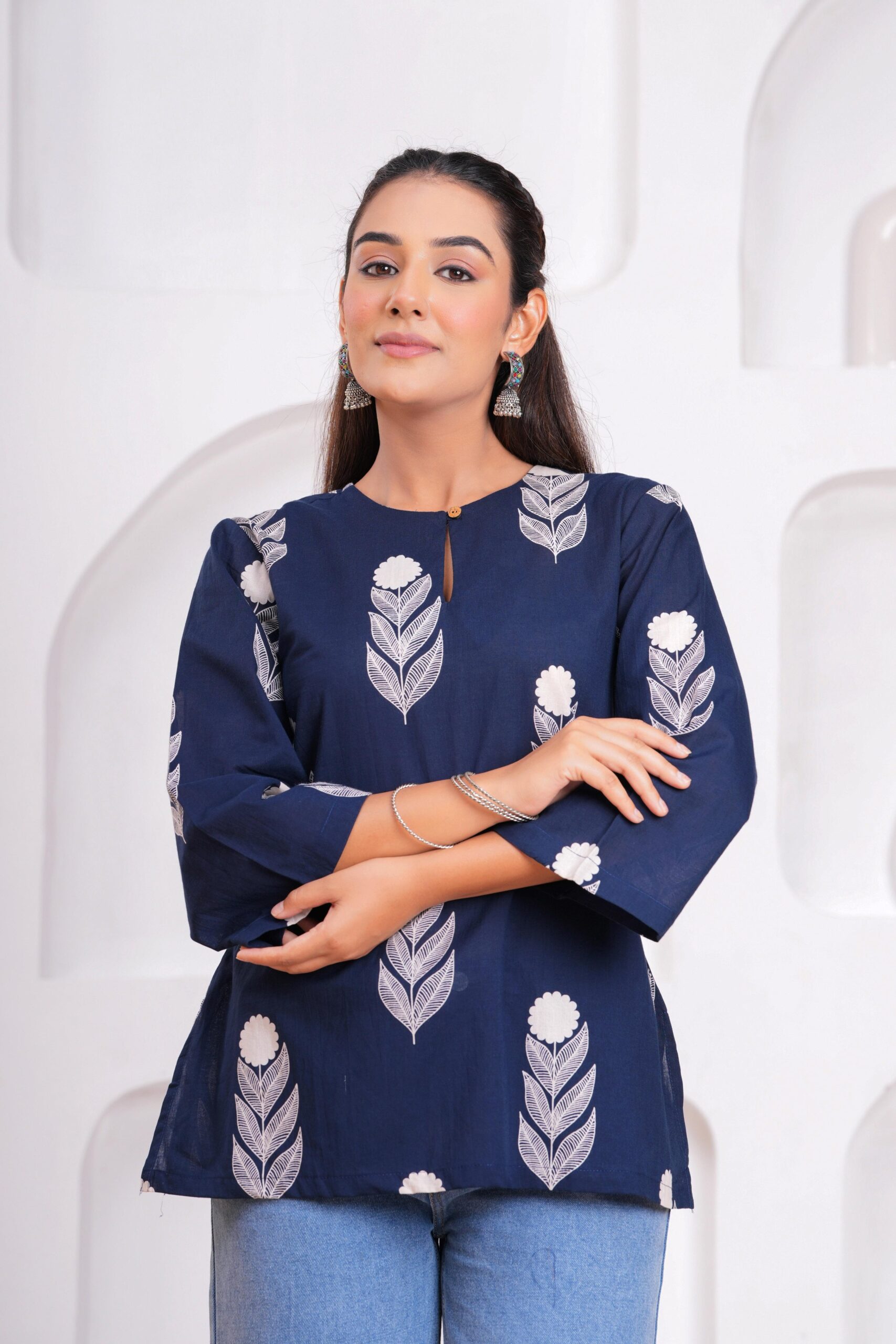 DSC03608copy Kamee Printed Blue Kurti for Women, Pure Cotton Fabric