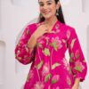 DSC03659copy Kamee Floral V-Neck Kurti in pink, made from 100% pure cotton.