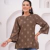 Kamee Floral Brown Kurti for Women, Pure Cotton Fabric