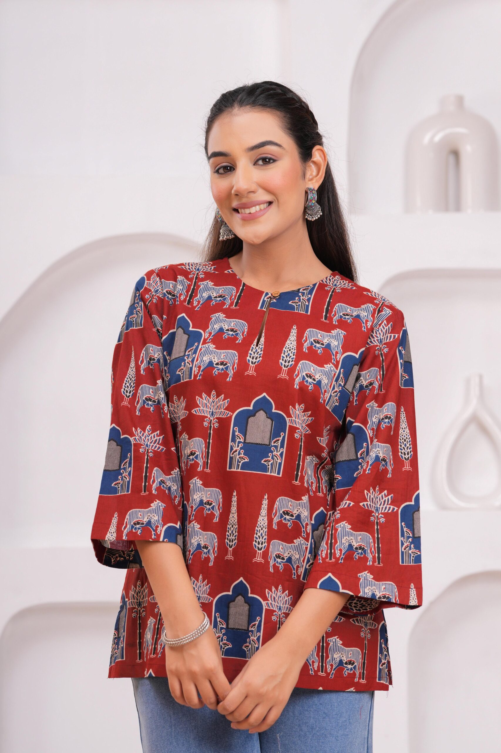 DSC03714copy Kamee Red Kurti for Women, Pure Cotton Fabric