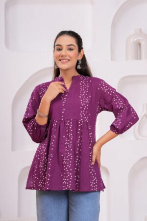 Kamee Floral V-Neck Kurti in maroon with floral design, made from pure cotton