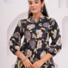 DSC03800copy Kamee Floral V-Neck Kurti in black with floral print, made from pure cotton