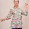 DSC04216copy Kamee Floral V-Neck Kurti in pink with floral design, made from pure cotton