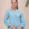 DSC04256copy Kamee Floral V-Neck Kurti in blue, made from pure cotton