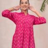 DSC04276copy Kamee Floral V-Neck Kurti in pink, made from pure cotton
