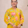 DSC04288copy Kamee Printed V-Neck Yellow Kurti for Women, Pure Cotton