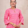 DSC04339copy Kamee Printed V-Neck Kurti for Women in Pink, Pure Cotton