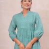Kamee Women Floral V-Neck Pure Cotton Kurti in blue