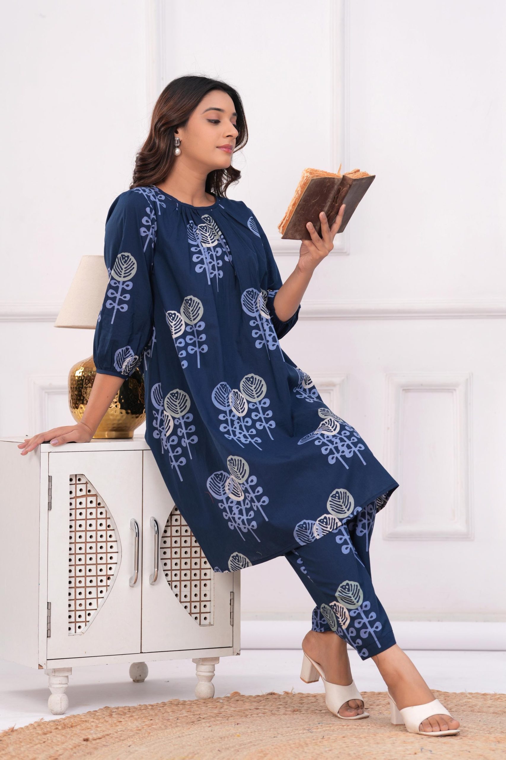 Kamee Blue Cotton Co-ord Set – Shirt and Trouser for Women