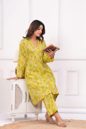 Kamee Light Green Cotton Co-ord Set – Shirt and Trouser Combo for Women