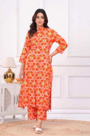 Kamee Women Pure Cotton Orange Co-Ord Set for Comfortable Casual Wear