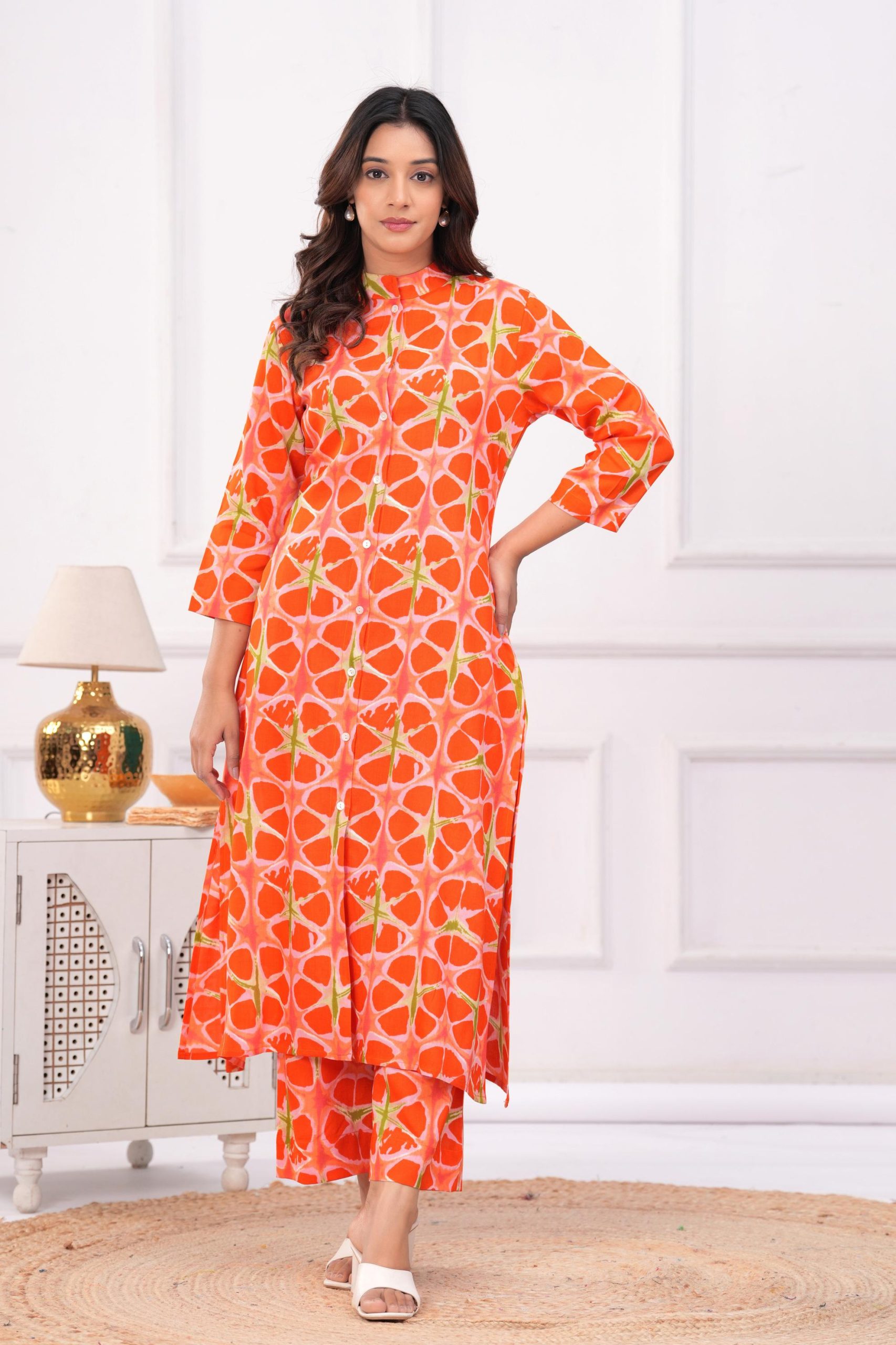 Kamee Women Pure Cotton Orange Co-Ord Set for Comfortable Casual Wear
