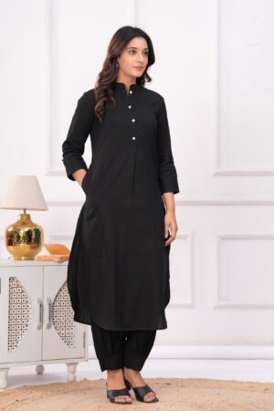Kamee Women Pure Cotton Black Co-Ord Set for Casual Wear
