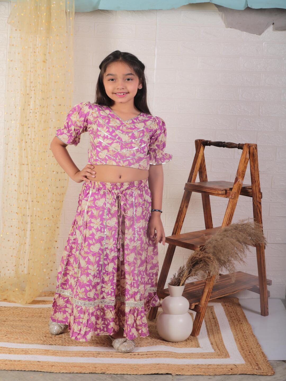 IMG_1380 Kamee Girls Purple Lehenga & Choli Set with Dupatta in Cotton